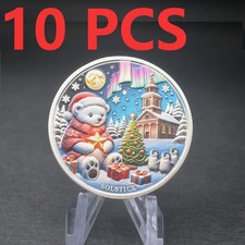 10PCS Commemorative Coin Merry Christmas Bear Christmas Gift Santa Claus Medal