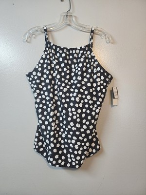 NEW Island Escape Tankini Swim Top Full Bust Underwire Black Polka Dot SZ 12