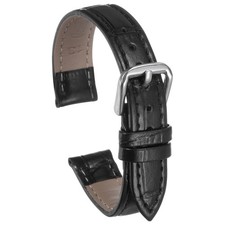 Leather Watch Band 17mm Embossed Cowhide Strap with Spring Bars Black