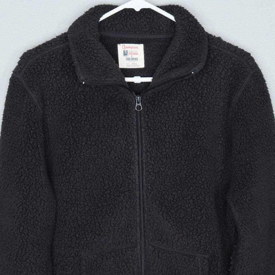 Jaqueta de Lã Champion x Todd Snyder Masculina Tamanho Pequeno Preta Zíper Completo Athleisure - Imagem 2 de 4