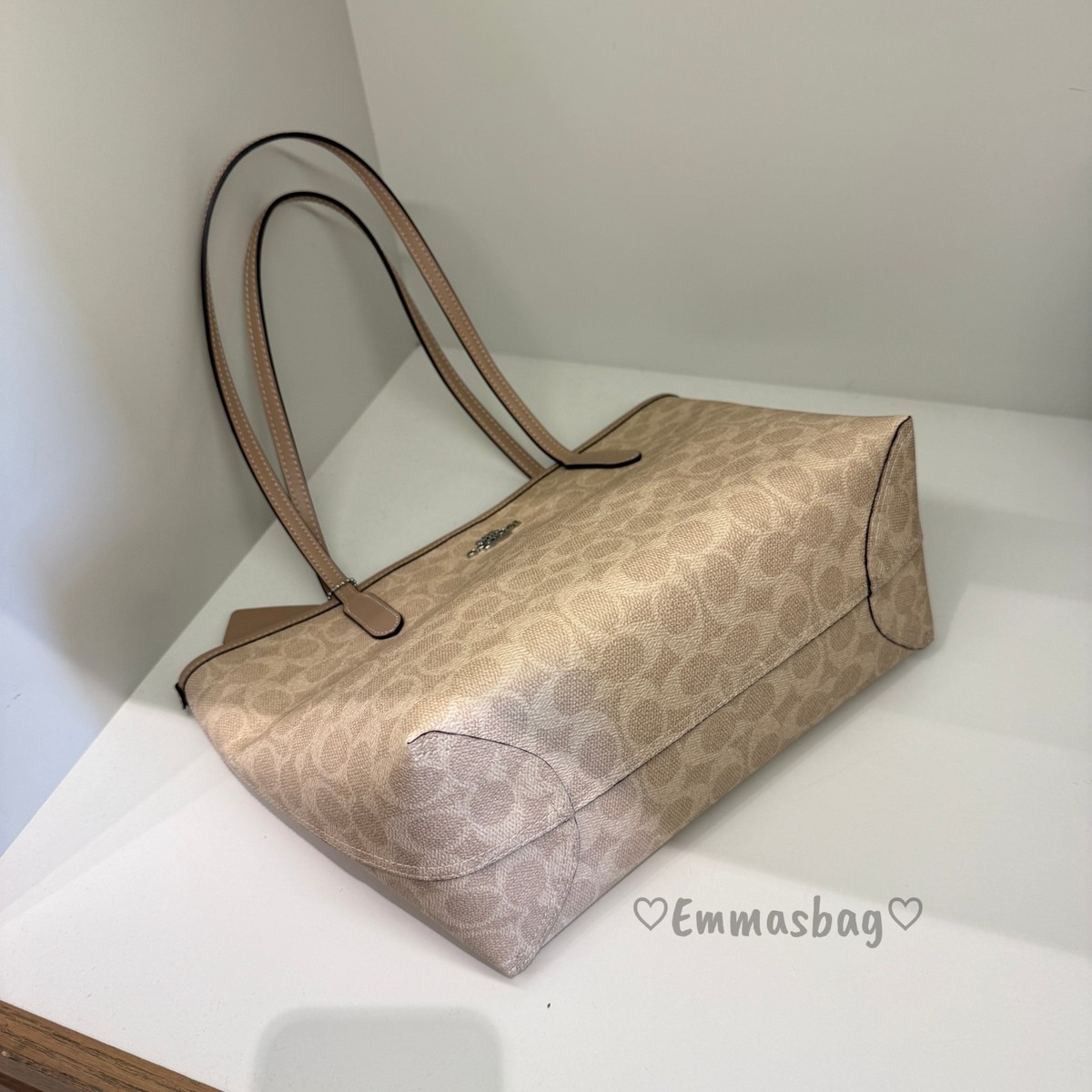 Coach Medium City Tote Bag In Signature Canvas Silver/Sand/Taupe