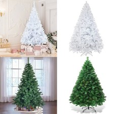 Green White PVC Christmas Tree W/Stand Holiday Season Indoor Outdoor 4/5/6/7FT