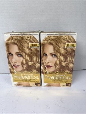 L'Oreal Paris 8G Golden Blonde Fade-Defying + Shine Permanent Hair Color 2 Boxes