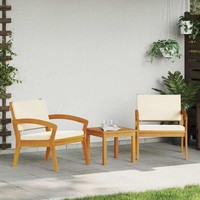 3-Teiliges Bistro-Set Mit Kissen Aus Massiven Akazienholz