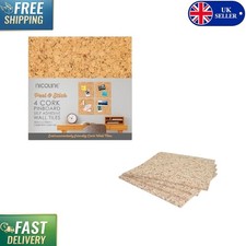 Natural Cork Wall Tiles - Self-Adhesive 4 Pack Pinboards, 30x30cm Light Brown