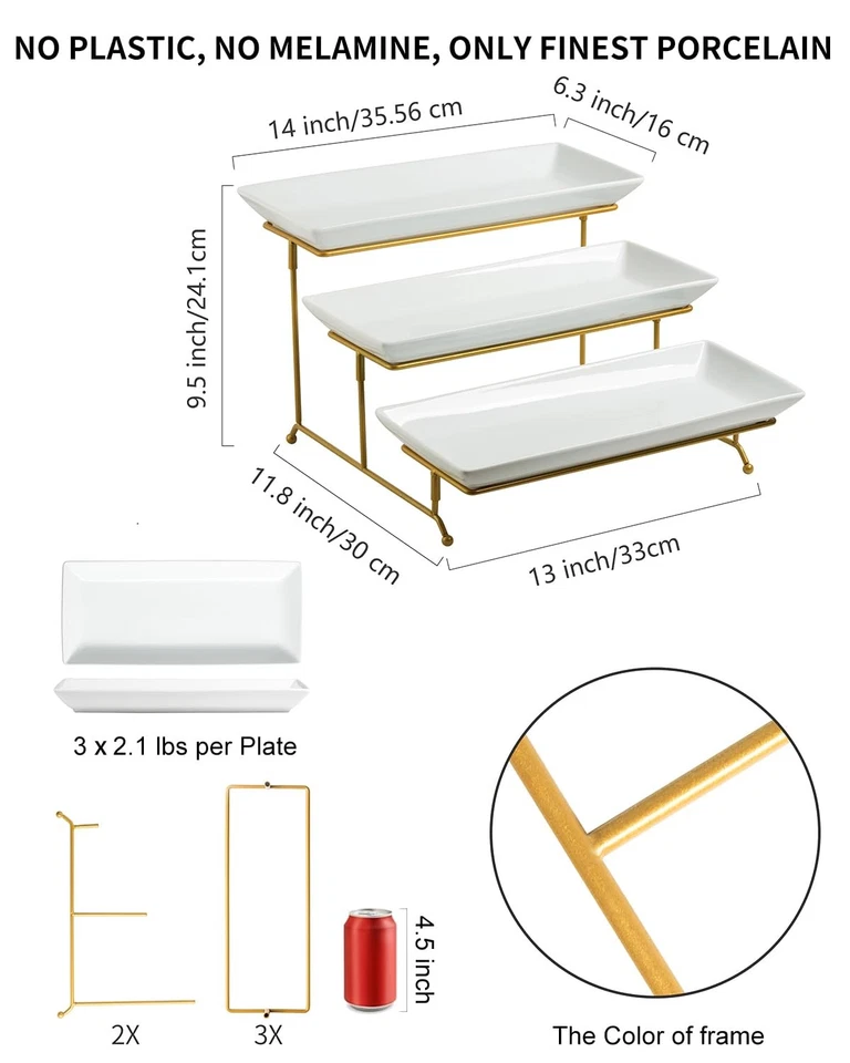 Large 3 Tier Serving Stand Tiered Serving Trays Collapsible Sturdier Rack wit... - Image 2 of 4
