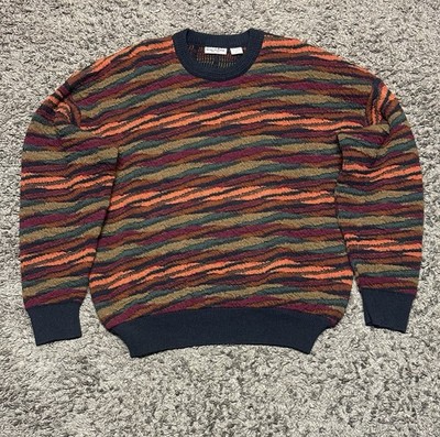 Giorgio Di Firenze Men's XL Multicolor Textured Coogi-Style Sweater 90s Vintage