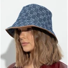 Gucci GG Denim Bucket Hat Blue Monogram Leather Trim Size M 58cm Unisex
