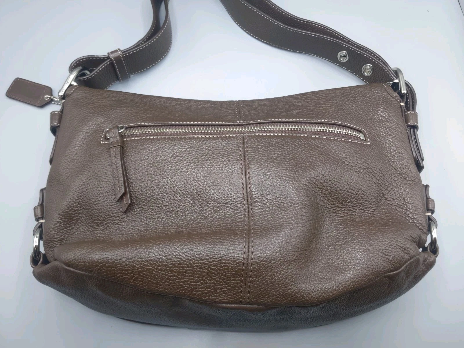 Borsa Coach F15170 Y2K in pelle con patta e borsone in pelle marrone ciottolato