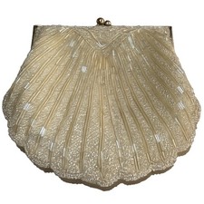 Vintage Ivory Beaded Seashell Clutch Evening Bag