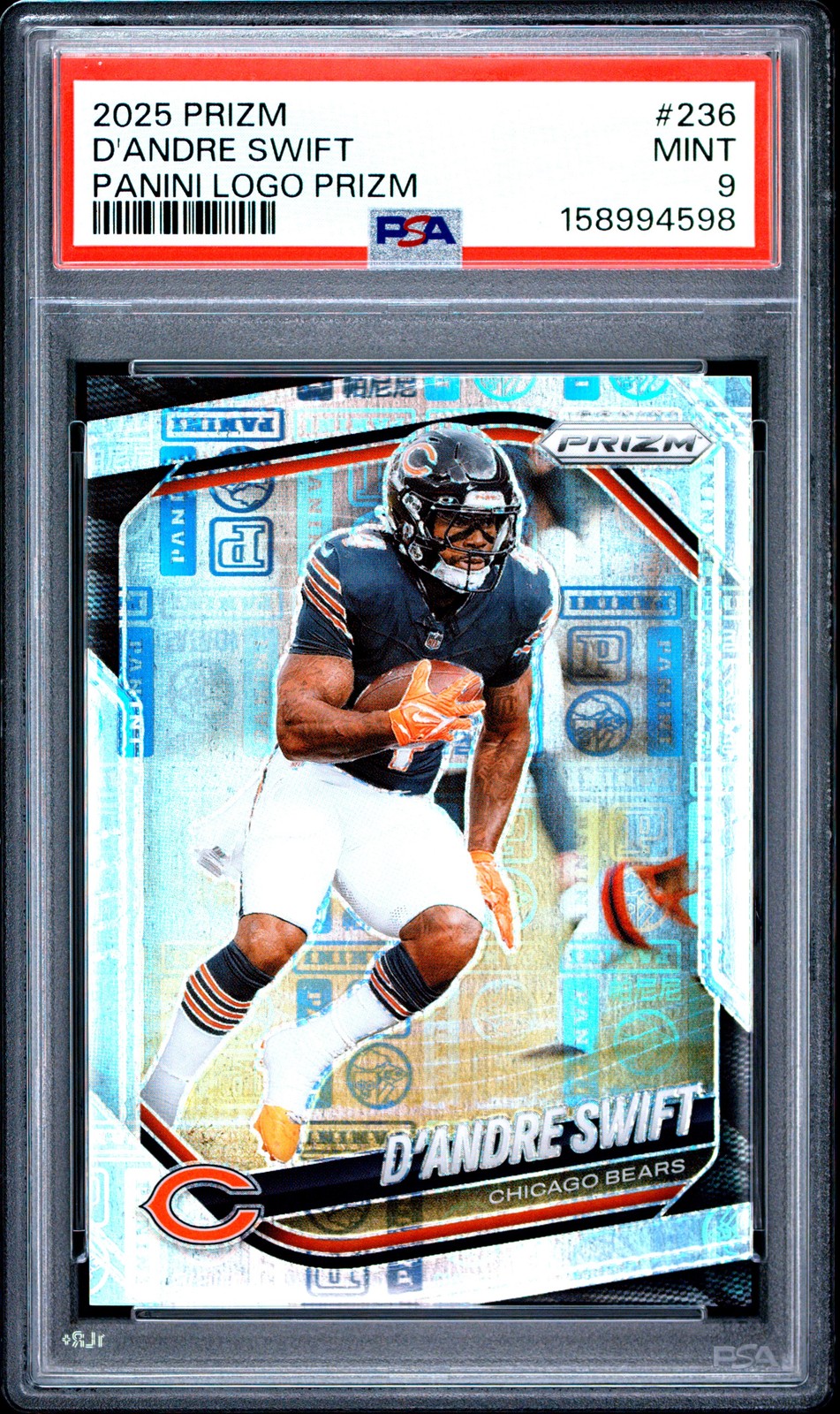 2025 PANINI PRIZM PANINI LOGO PRIZM #236 D'ANDRE SWIFT 8/20 PSA 9 view 1