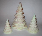 New ListingFenton Pink Yellow Burmese Glass CHRISTMAS TREES Set of 3 Uranium Glows RARE