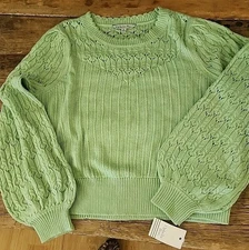 Ophelia Roe NWT Green Bell Sleeve Sweater, 100% Acrylic Open Weave