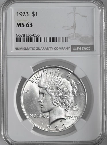 1923-P  $1 PEACE SILVER DOLLAR  "PHILADELPHIA MINT"  NGC MS63 #8678136-056