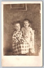 Postcard RPPC Portrait Two Young Girls in Dresses One with Hair Lip 60T