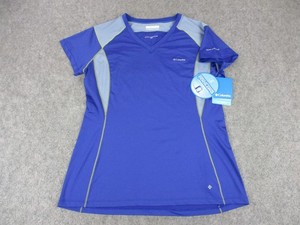 Columbia Shirt Womens Large Blue Omni Freeze Ice V Neck Short Sleeve Athletic