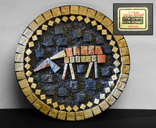 Vintage Eilon Mosaics 6" Round Wall Mosaic / Tile Plaque - Zodiac Design.