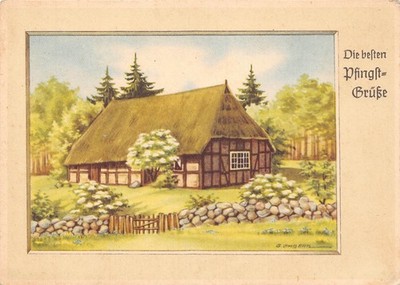 Pentecost Greetings Art by G Lambertz House Passepartout vintage postcard B734