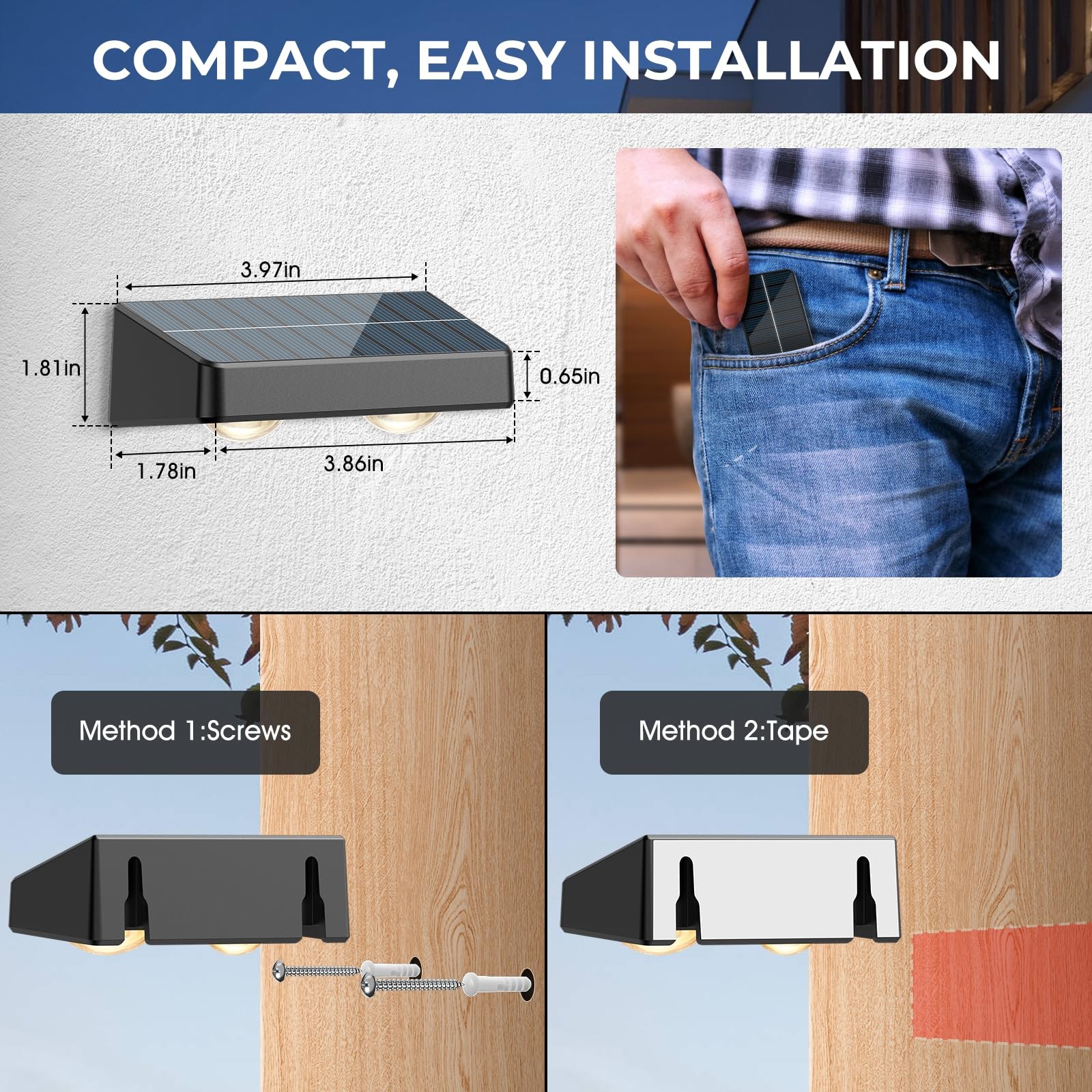 LED Solar Power Fence Lights Deck Door Wall Stair Step Outdoor Garden Decor Lamp