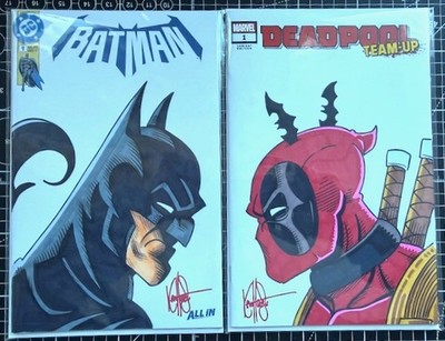 DF Batman/Deadpool 2-Cover Set Signed, Remarked Ken Haeser Ultra Rare W/Coa