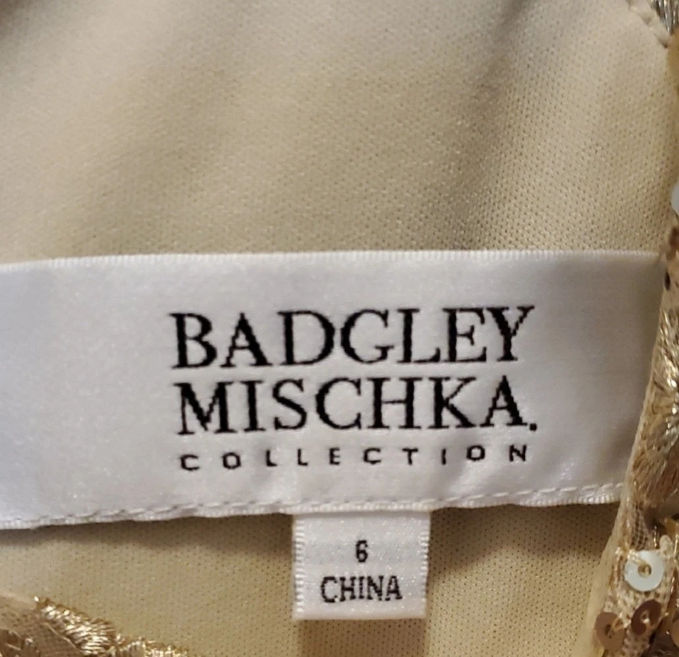 Золотое платье с блестками и кружевами Badgley Mischka размер 6 бывшее в употреблении - Изображение 4 из 4