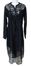 ARYNK Women's 2pcs Old Lady Long Sleeve Laced Neck & Back Dress, Navy, S
