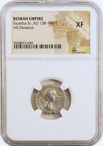 A-DS4 Roman Empire of Empress Faustina (AD 138-140) Denarius NGC XF Silver Coin