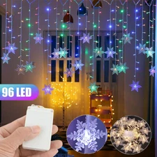 Christmas 96 LED Curtain Window Snowflake String Fairy Lights Waterproof Decor