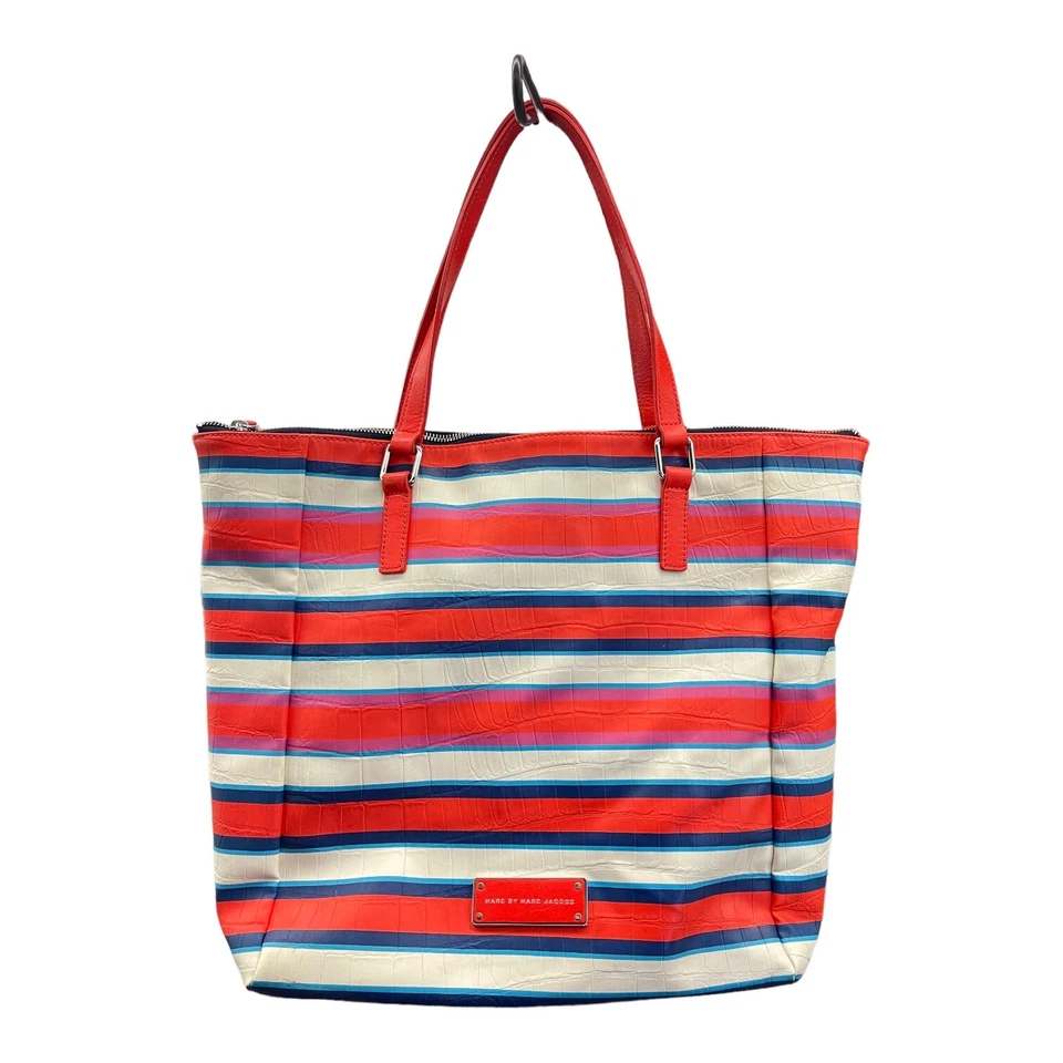 Bolso de Mano MARC BY MARC JACOBS Take Me Jacobson Rojo Coral Rayas PVC/Cuero