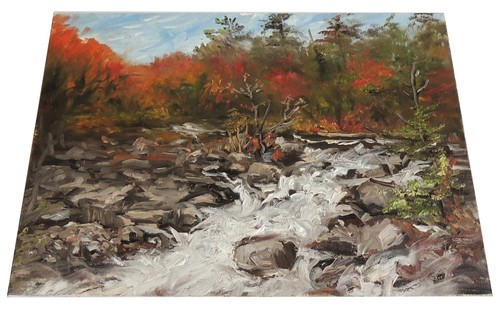Pintura al óleo original paisaje al aire libre río Saco New Hampshire 9x12" firmado - Imagen 2 de 4