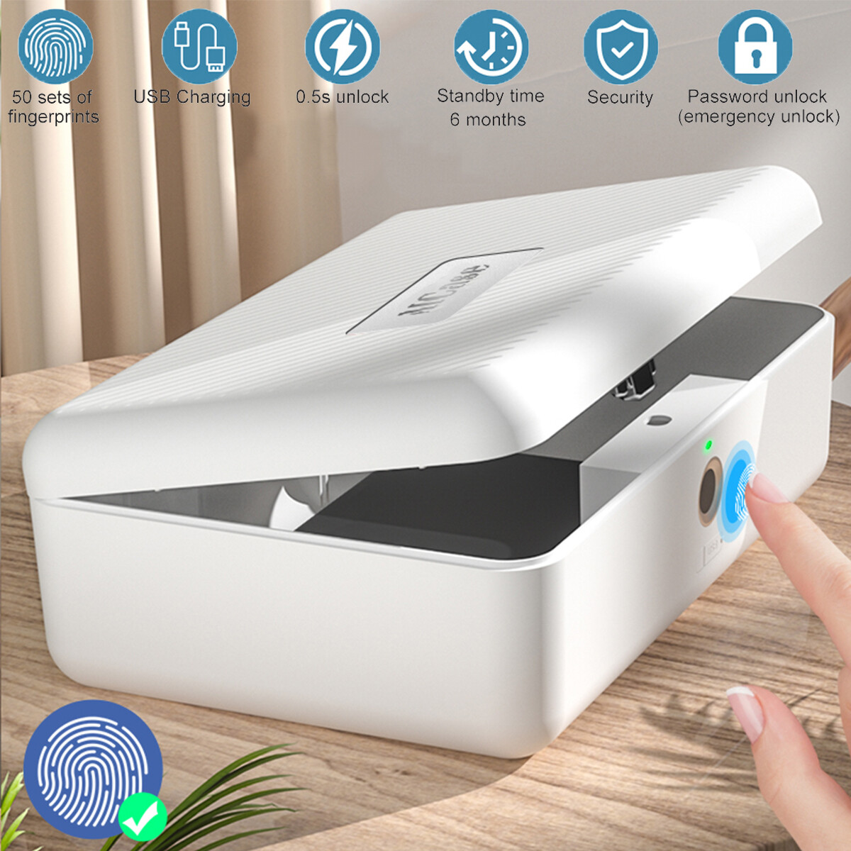 Biometric Fingerprint Storage Box Portable Cash Jewelry