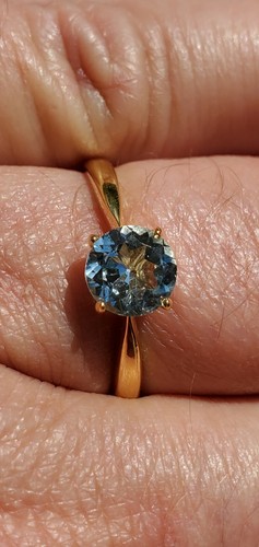 Aquamarine Labcreated Round Cut Solitaire Ring 10kt Solid Yellow Gold - Picture 7 of 12