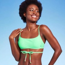 Wild Fable Size Small 4-6 Bright Mint Green Beaded Wrap Bralette Bikini Swim Top