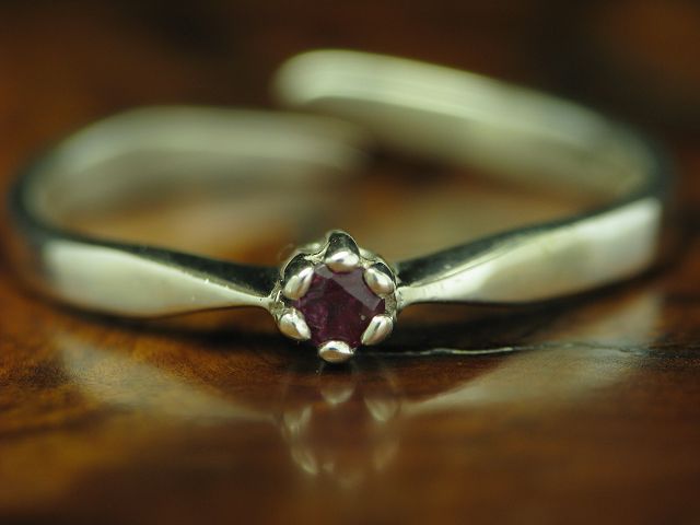 835 Silver Ring With Synth. Ruby Solitaire Decora… - image 1