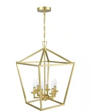 Hukoro Alfa 16 in. 6-Light Geometric Cage Pendant Light with Soft Gold Finish