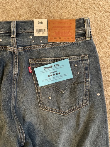 Jeans uomo Levi's 501 '54 Original Fit lavaggio invecchiato e borchie taglia 36 x 32 - Foto 9 di 11