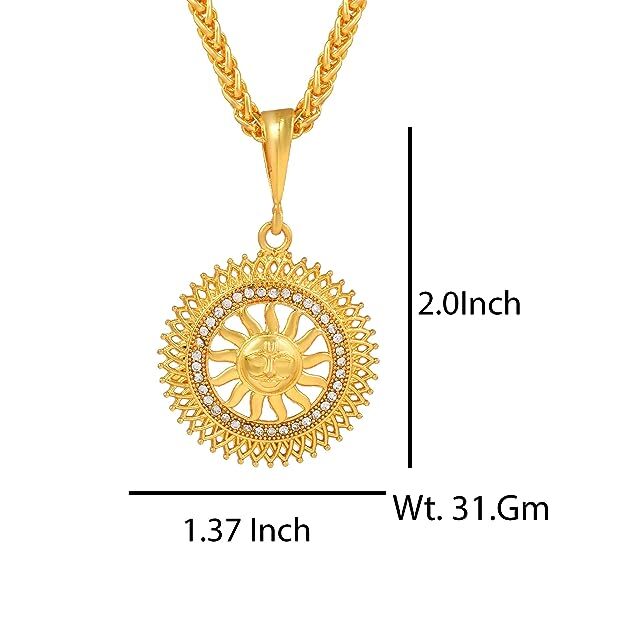 Sun Chain Locket Gold Plated Sun / Surya Locket CZ Rudraksha Chain Pendant Necklace For ...