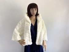 Bolero Jacket Or Shrug Faux Fur White 3/4 Length Sleeve Wedding or Formal