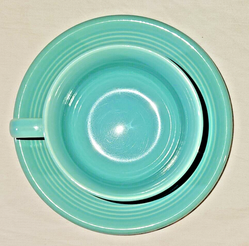Vtg Montgomery Ward Color Connection Stoneware 4 Coffee Tea Cups 4 Saucers Teal - Picture 5 of 12