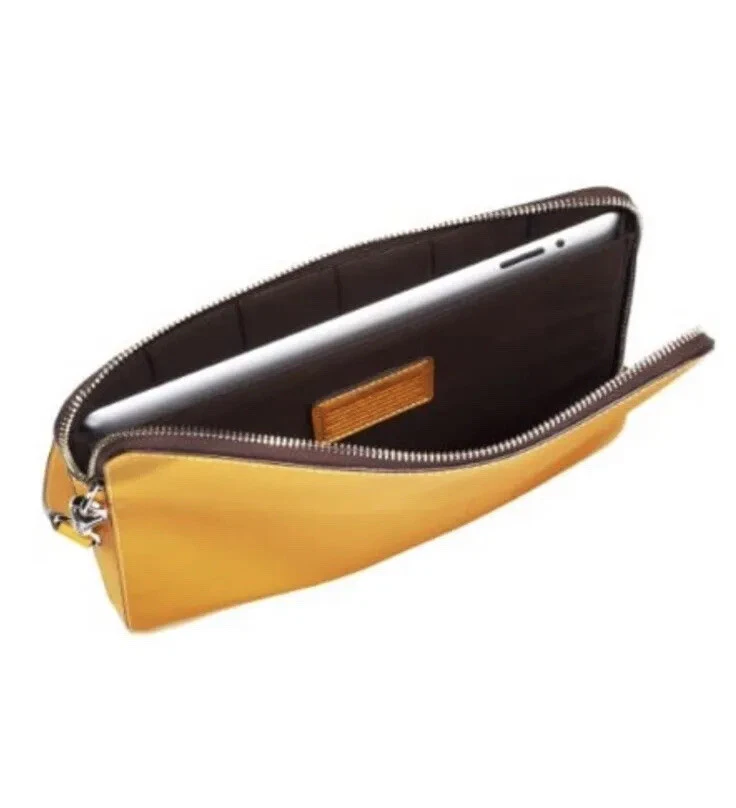 Authentic Tumi Slim Zip Top Crossbody for I-Pad, Marigold With Box - Image 3 of 4