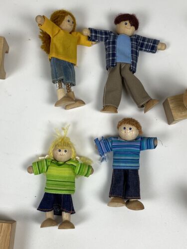 2 Families-Plan Toys Wooden Doll House Furniture Lot-26 Total Pieces Diverse Fam - Picture 3 of 12