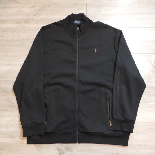 Polo Ralph Lauren Double Knit Track Jacket Mens XXL Black Full Zip Mesh Red Pony