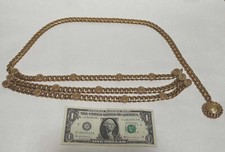 Vintage ST JOHN Gold Plated SJ Logo Chain Link Belt Festoon Swag Medallions 38"
