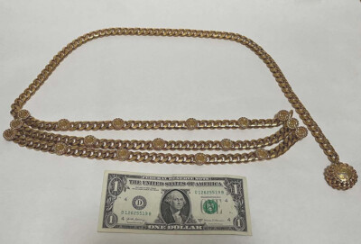 ST. JOHN Gold Tone SJ Logo Chain Link Belt Dangle Medallions 37