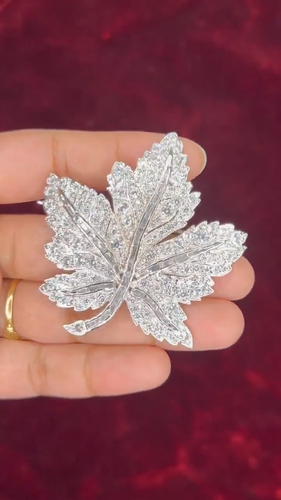 Queen Elizabeth II Canadian Maple Leaf Brooch Encrusted With Simulated Diamond - Video 1 of 1