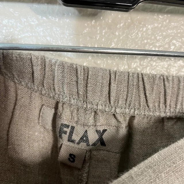 FLAX Linen Pants Womens Small Cropped Pull On Beige Laggenlook - Image 3 of 4