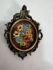 Antique Baroque Rococo Frame Art Blue Oil Painted Flowers 7x9