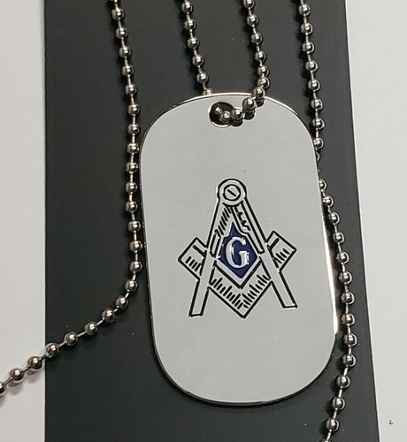 Mason Silver Double-Sided Dog Tag W/Chain Necklace - Masonic SILVER Tone Tags - Picture 2 of 5