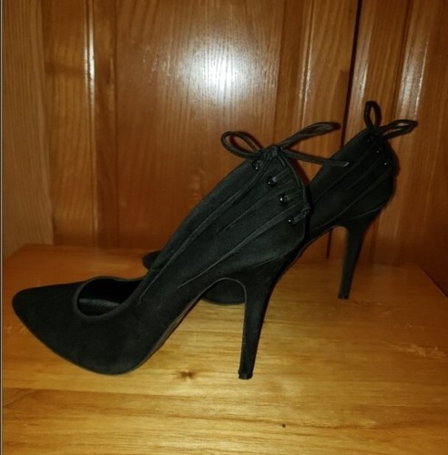 Anne Michelle Black Velour With Lacing On The Back Sexy Shoes WOMEN Size 5 - Picture 6 of 8