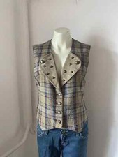 Vintage Julius Lang Vest Wool Beige Check Size 38 Sk68